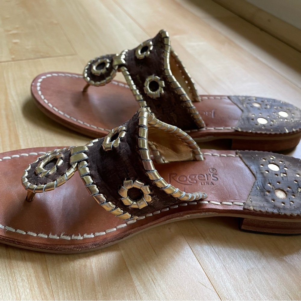 Jack Rogers Sandals. 7M. EUC. Brown with gold accents.